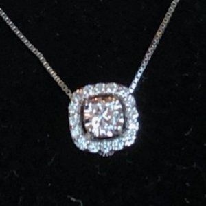 Diamond Necklace With Halo in 14K White Gold
